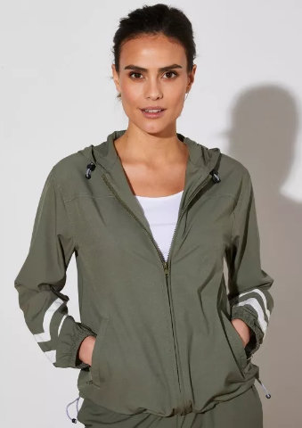 Bunda s kapucí, na zip khaki/bílá 44