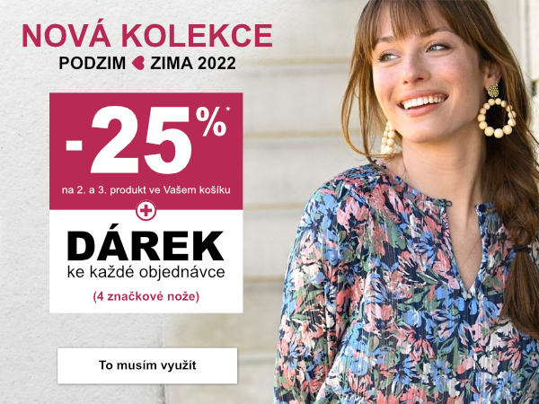 -25 % na 2. a 3. produkt ve Vašem košíku zůstává. K nákupu teď ale navíc dostanete sadu značkových nožů zdarma.