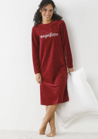 Velurová noční košile s puntíky a výšivkou