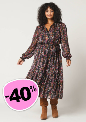 Dlouhé voálové šaty s potiskem a metalickými vlákny