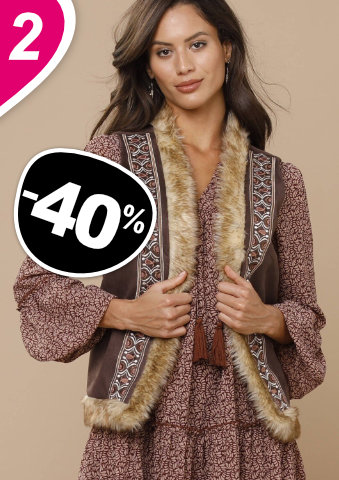 Vesta v semišovém vzhledu s výšivkou