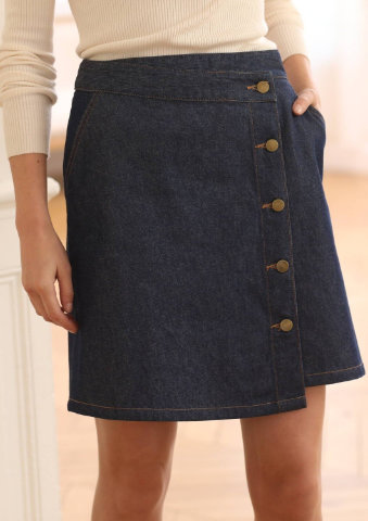Džínová rozšířená sukně na knoflíky