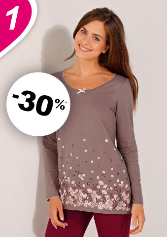 Pyžamové tričko s potiskem květin a dlouhými rukávy