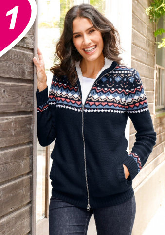 Svetr na zip se žakárovým vzorem a hebkou podšívkou