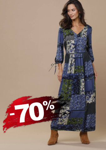 Dlouhé šaty s výstřihem do V a patchwork potiskem