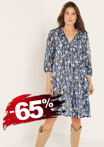 Voálové šaty se sámky, 3/4 rukávy a potiskem