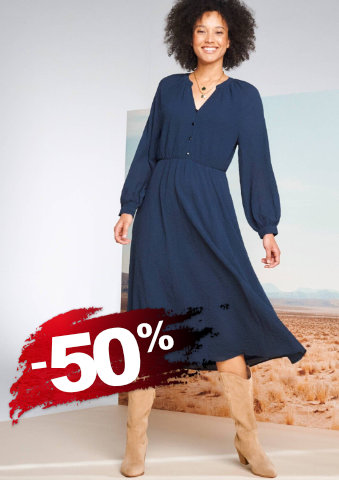 Rozšířené midi šaty s dlouhými rukávy