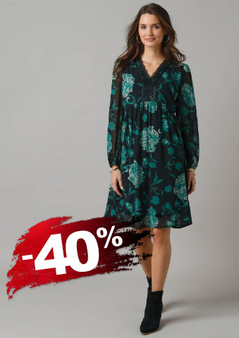 Rozšířené šaty s potiskem květin a krajkou