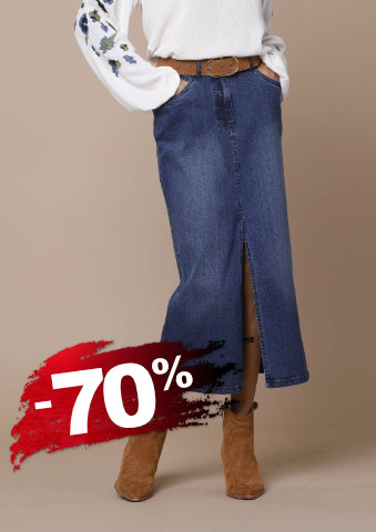 Rovná džínová midi sukně s rozparkem vpředu