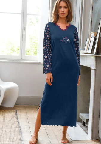 Noční košile s potiskem květin, dlouhé rukávy
