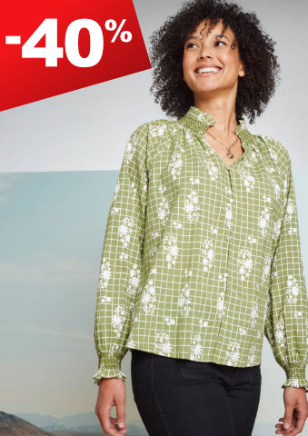 Halenka se žabičkováním a nabíranými rukávy, s potiskem