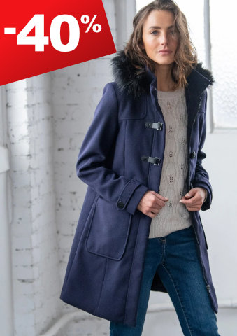 Jednobarevný kabát duffle-coat s kapucí, na zip