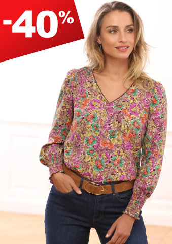 Halenka se žabičkováním a potiskem květin