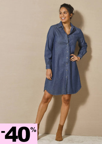 Džínové košilové šaty s dlouhými rukávy