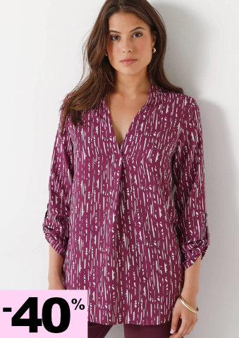 Dlouhá krepová halenka s grafickým potiskem