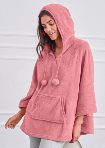 Fleecové pončo s kapucí, hebké na dotek