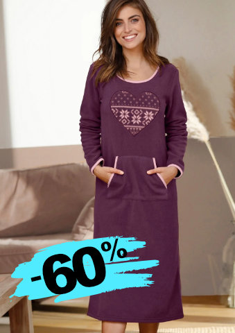 Fleecová noční košile s našitým srdcem