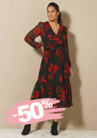 Dlouhé voálové šaty s volánem a potiskem