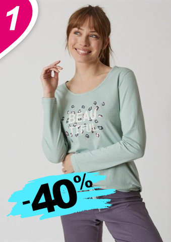 Pyžamové tričko s dlouhými rukávy a středovým potiskem Beautiful