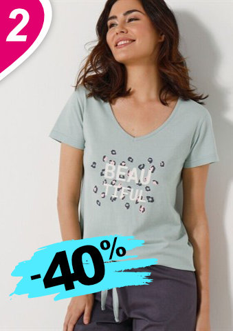 Pyžamové tričko s krátkými rukávy a středovým potiskem Beautiful