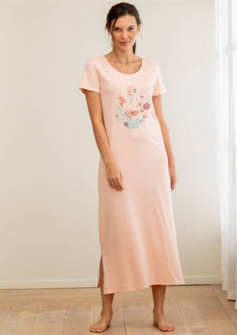Dlouhá noční košile s krátkými rukávy a potiskem květin