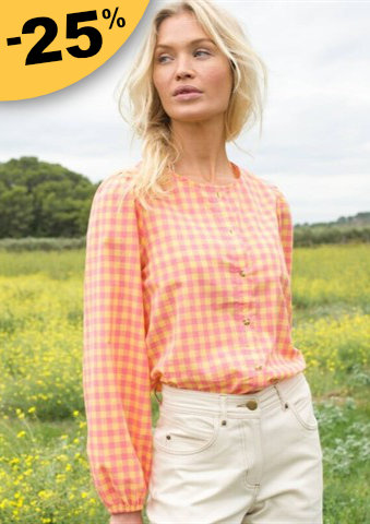 Halenka na knoflíčky s kostkovaným potiskem a kulatým výstřihem