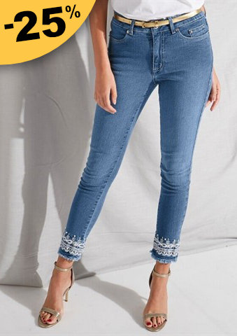 7/8 džíny s výšivkou a 5 kapsami