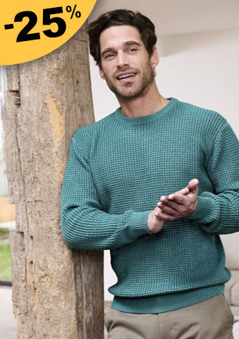 Pulovr s vaflovým vzorem a kulatým výstřihem