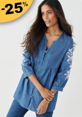 Tunika se sámky, denimová s výšivkou