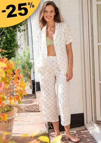 Mušelínové pyžamo se 7/8 kalhotami a potiskem