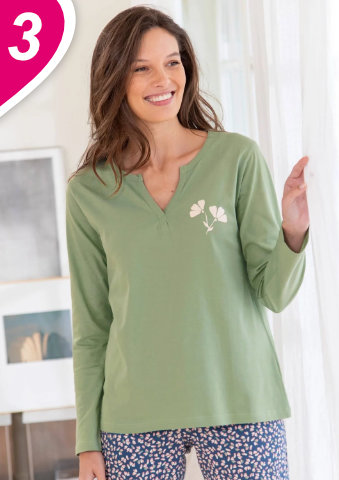 Pyžamové tričko s dlouhými rukávy a potiskem květin