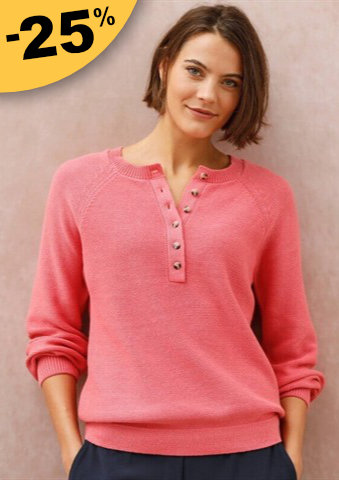 Jednobarevný pulovr s výstřihem na knoflíčky