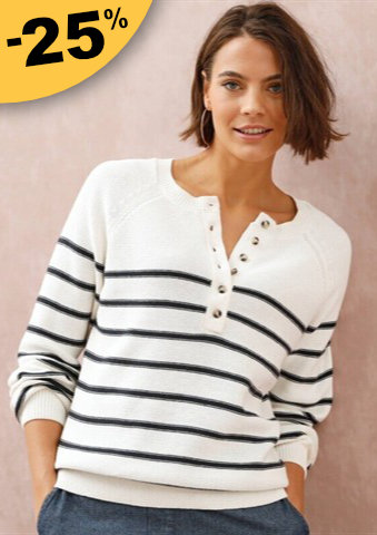 Pruhovaný pulovr s výstřihem na knoflíčky