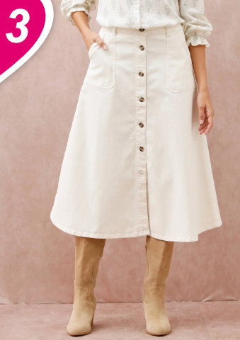 Rozšířená keprová midi sukně na knoflíky