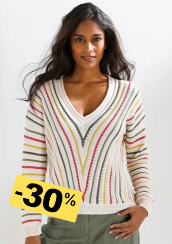 Pulovr s proužky a výstřihem do V