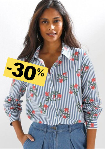 Košile s dlouhými rukávy, proužkovaná s potiskem