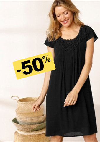 Jednobarevné šaty se sámky a macramé, krepon