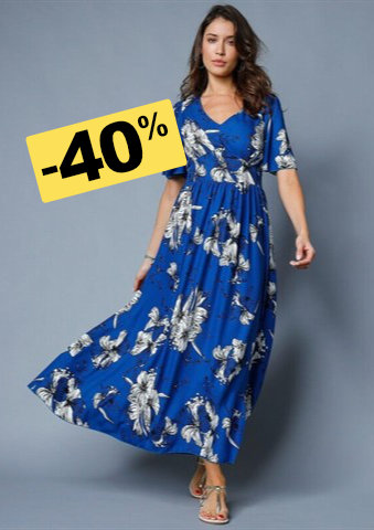 Dlouhé šaty s rozšířenými rukávy a potiskem květin