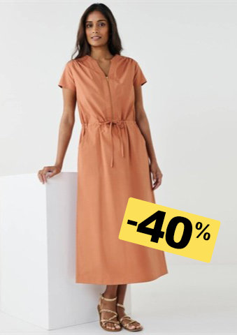 Midi keprové šaty s výstřihem na zip a šňůrkou v pase