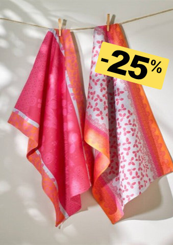 Sada 2 žakárových utěrek s potiskem letní zahrádky, barvená vlákna