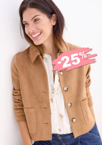 Rovná bunda na knoflíky v semišovém vzhledu