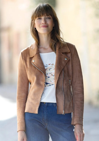 Bunda na zip, z imitace semiše