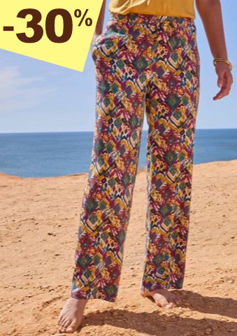 Široké kalhoty s pružným pasem a potiskem