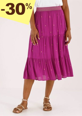 Midi volánová sukně se zlatavým potiskem