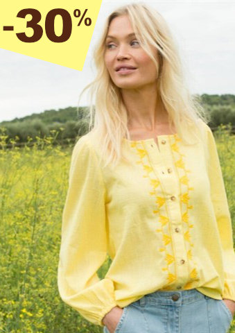 Halenka na knoflíčky s výšivkou a kulatým výstřihem