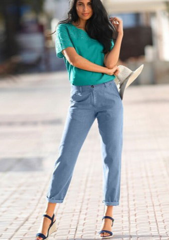 Vzdušné chino kalhoty s pružným pasem, lehký denim