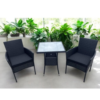 Zahradní ratanový set MADEIRA 2 křesla + 1 stůl černá/šedá